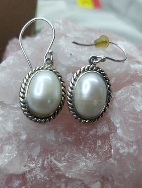 Sterling Silver Pearl Drop Earrings - White Pearl